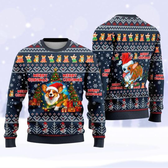 Merry Corgmas Christmas Sweater, Corgi Mom  Ugly Xmas Sweater, Puppy Lover Sweater, Cute Dog Holiday Sweater, Corgi Dog Ugly Sweater