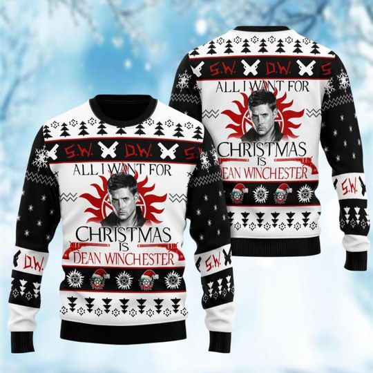 Supernatural Christmas Sweater, Supernatural Sitcom Ugly Sweater, Winchester Brothers Sweater, Supernatural Series Xmas Sweater