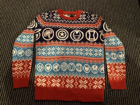 NWT Marvel MEDIUM Avengers Ugly XMAS Sweater Captain America Iron Man Thor