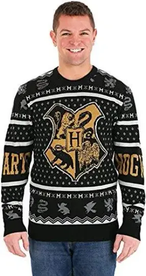 Bioworld Harry Potter Hogwarts Ugly Christmas Sweater Small Black