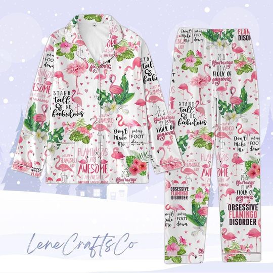 Flamingo Christmas Pajamas, Cute Pink Flamingo Pajama Set, Animal Lover Holiday Pajamas, Wildlife Bird Family Pj Set, Christmas Pajamas