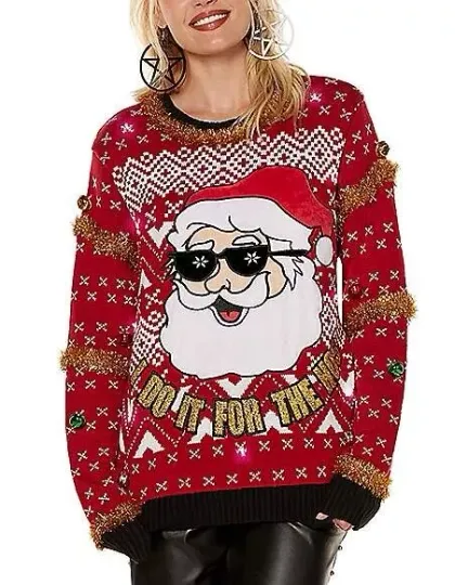 SANTA I DO IT FOR THE HOS Ugly Funny  Light Up Christmas Holiday SWEATER Med NEW