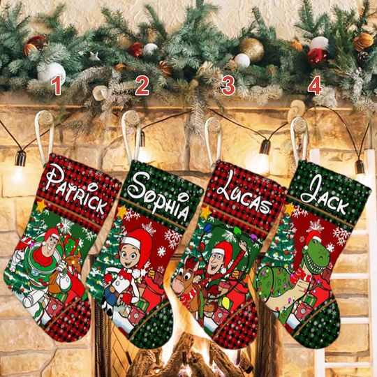 Personalized Toy Movie Xmas Stocking, Magic World Santa Hat Christmas Stockings, Toy Characters Christmas Socks Home Decoration