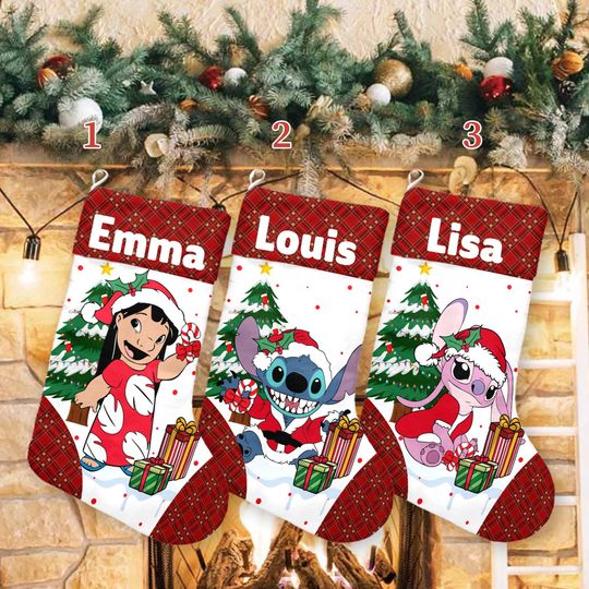 Stitch Xmas Stocking, Lilo & Stitch Christmas Stockings, Lilo Stitch Angel Christmas Socks Home Decoration, Custom Name Stockings