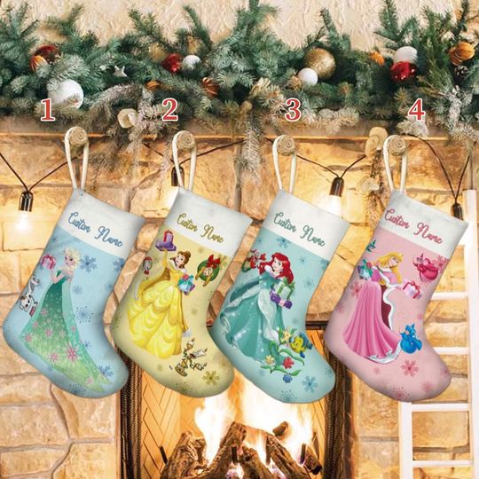 Personalized Princess Movie Xmas Stocking, Characters Christmas Stockings, Magic World Movie Christmas Socks Home Decoration