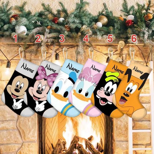 Personalized Mouse And Friends Xmas Stocking, Characters Couple Christmas Stockings, Mouse Movie Christmas Socks Home Decoration
