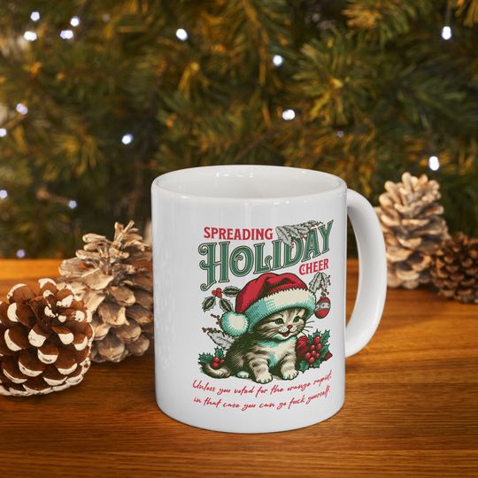 Anti-Trump Christmas Mug, Anti-Maga Mug, Feminist Gift, Cute Holiday Retro Kitten, Women's Rights Mug, Gifts for Women, Fuck Trump Gift