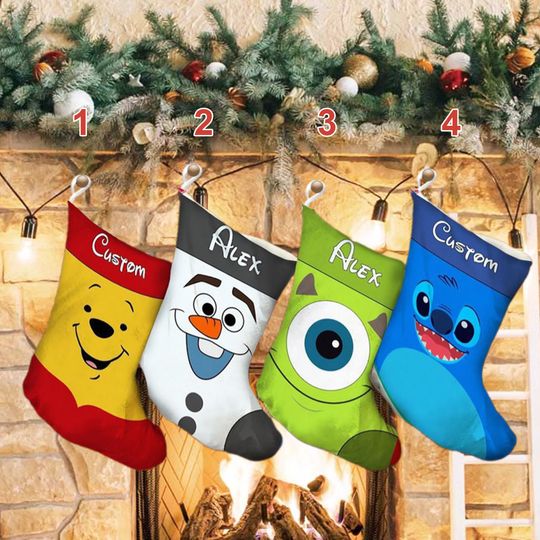 Pesonalized Cartoon Characters Xmas Stocking, Snowman And Bear Christmas Stockings, Monster Movie Christmas Socks Home Decoration
