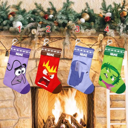 Personalized Inside Out 2 Costume Stockings, Inside Out 2 Characters Christmas Stockings With Name, Joy Anxiety Fear Disgust Sadness Envy