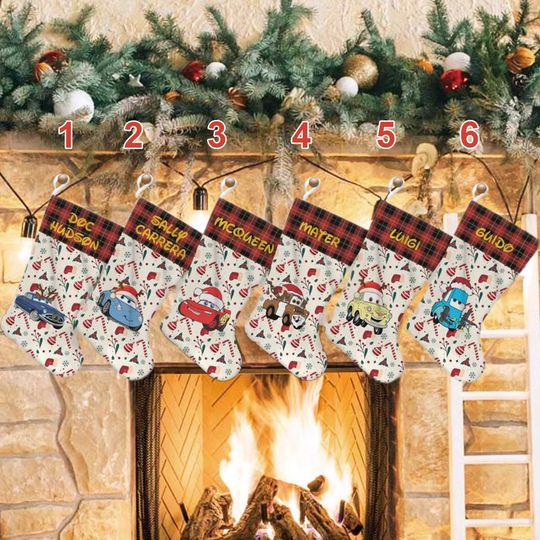 Personality Car Movie Santa Hat Xmas Stocking, Racing Car Christmas Stockings, Magic World Characters Christmas Socks Home Decoration