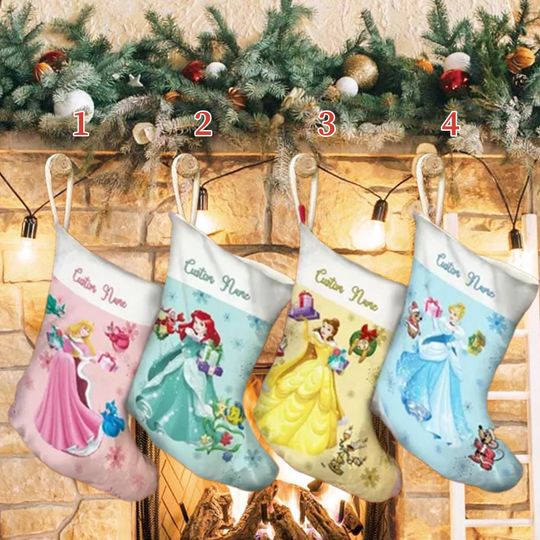 Personalized Princess Movie Xmas Stocking, Princess Christmas Stockings, Magic World Movie Christmas Socks Home Decoration