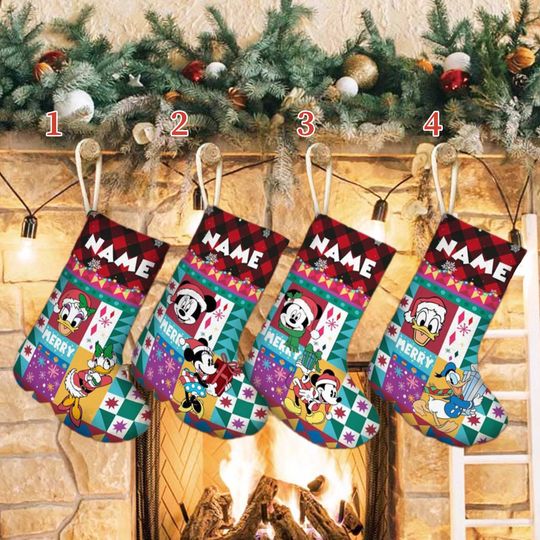 Personalized Mouse And Friends Xmas Stocking, Duck And Mouse Christmas Stockings, Cute Friends Christmas Socks Home Decoration