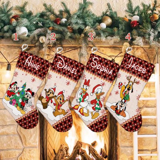 Personalized Mouse And Friends Xmas Stocking, Couple Movie Christmas Stockings, Magic World Christmas Socks Home Decoration