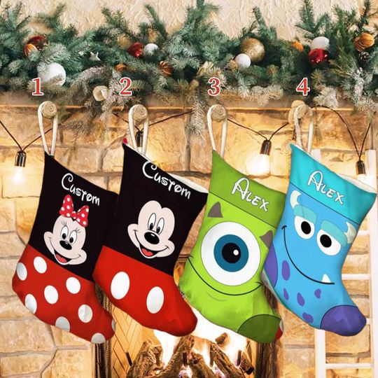 Personalized Mouse And Friends Xmas Stocking, Magic World Christmas Stockings, Monster Movie Christmas Socks Home Decoration