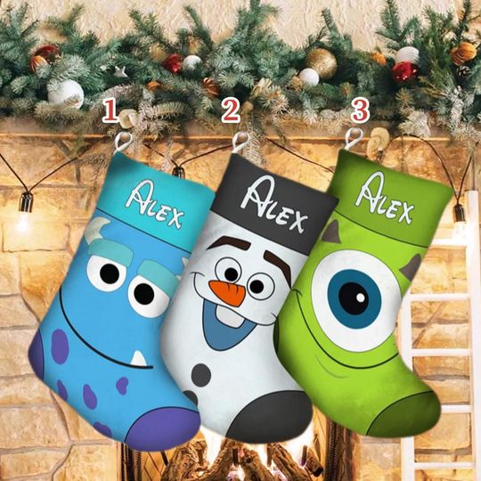 Personalized Magic World Characters Xmas Stocking, Snowman Christmas Stockings, Monster Movie Christmas Socks Home Decoration
