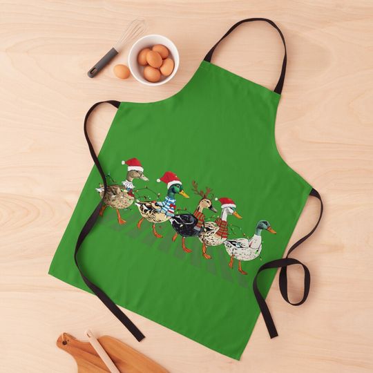 Ducks in Christmas Attire Marching Crossing Abbey Road Apron