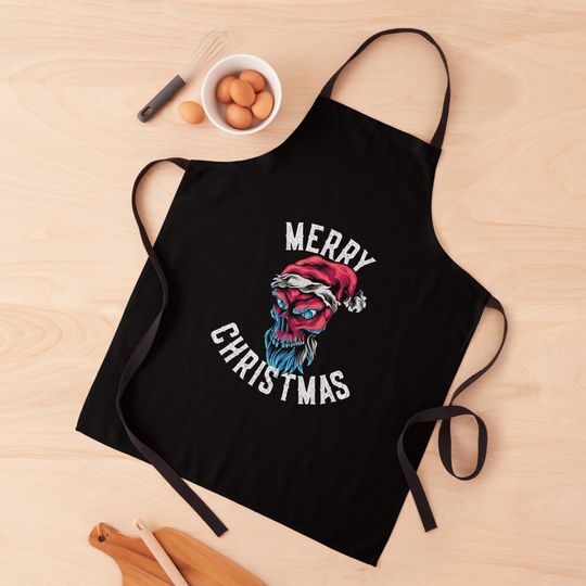 Christmas Horror Skull With Santa Claus Hat Apron