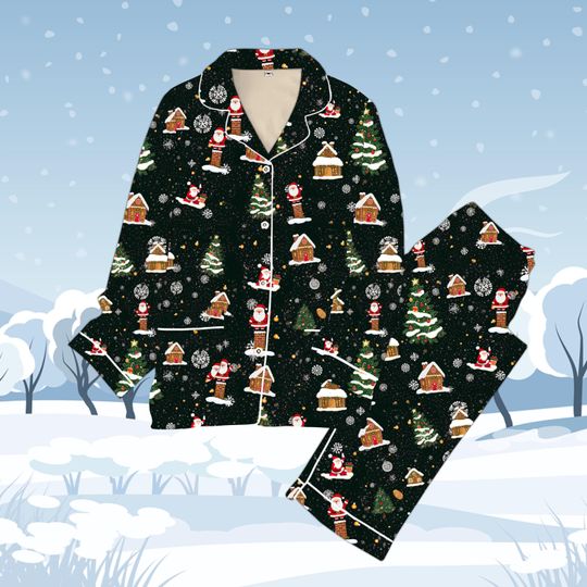 Santa Claus Christmas Pajamas Set, Santa Claus Christmas Shirt, Matching Pajamas Family, Xmas 90s  Pajamas For Holiday V2