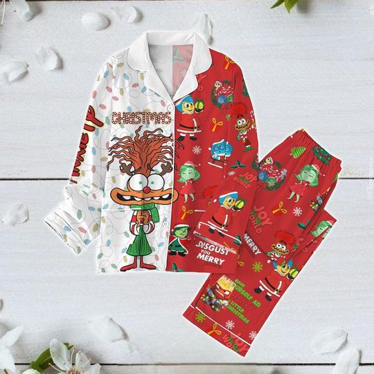 Anxiet Inside Out Pajamas Set, Anxiet Disney Xmas Pajamas, Inside Out Characters Pajamas, Disney Pixar Movie Pajamas, Disney Bound Gift