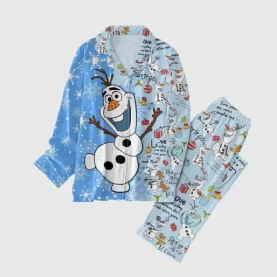 Let It Go Blue Snowman Christmas Pajamas Set