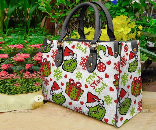 funny character Christmas Leather Bag, funny character Lover Handbag, Woman Handbag, Shopping Bag, Handmade Bag