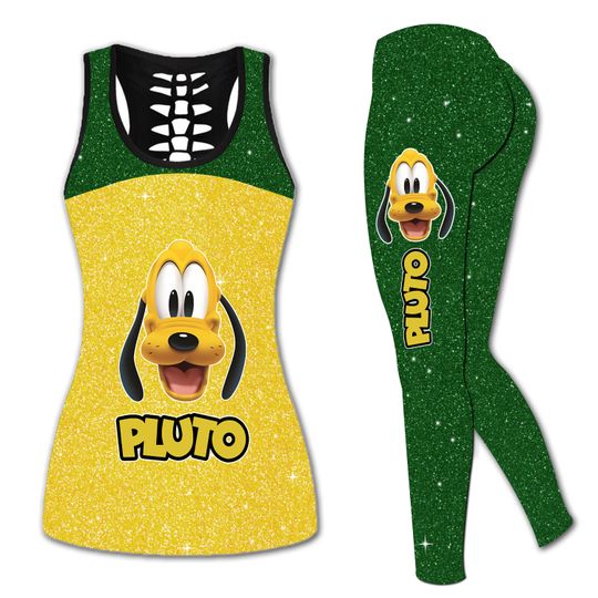 Pluto Leggings And Hollow Tank Top, Disney Pluto Tank Top For Women, Pluto Cartoon Yoga Pants