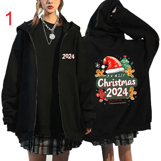 Merry Christmas Double Sided Zipper Hoodie | Unisex Zip Up Jacket
