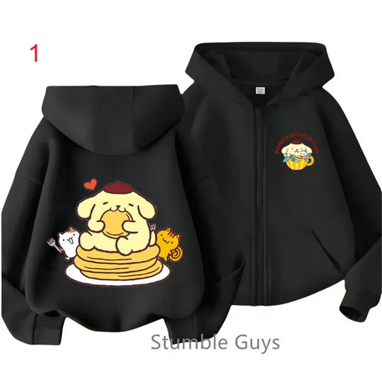 PomPomPurin Double Sided Zipper Hoodie | Unisex Zip Up Jacket