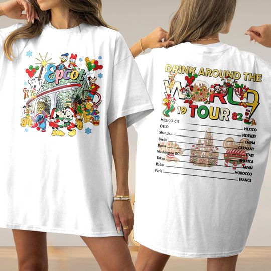 Drinking Around The World Christmas Shirt, Epcot World Tour Tee Shirt, Epcot Christmas shirt, Mickey's Very Merry Christmas Family Trip Tee
