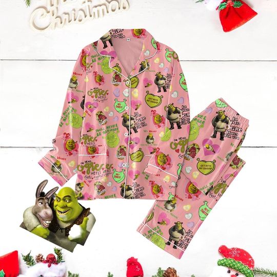 Shrek Face Xmas Pajamas, Shrek Bridesmaid Pajamas, Shrek and Fiona Pajamas Set, Funny Shrek Pajamas Pant, Sassy Shrek Christmas Gift