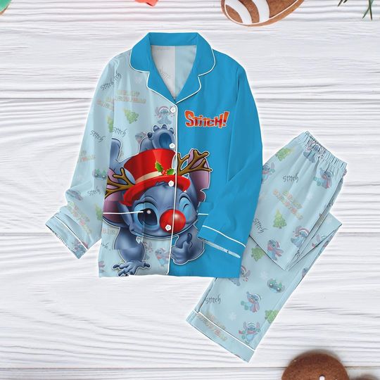 Stitch Christmas Pajamas, Lilo And Stitch Pajamas Set, Disney Cartoon Holiday Pajamas, Cute Stitch Pajamas Pants, Disneyland Trip Shirt