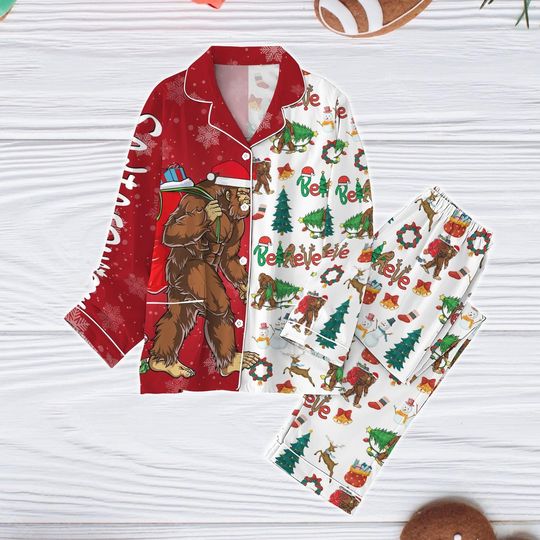 Bigfoot Sasquatch Pajamas Set, Santasquatch Christmas Pajamas, Funny Animal Xmas Pajamas, Bigfoot Holiday Pajamas, Christmas Gift