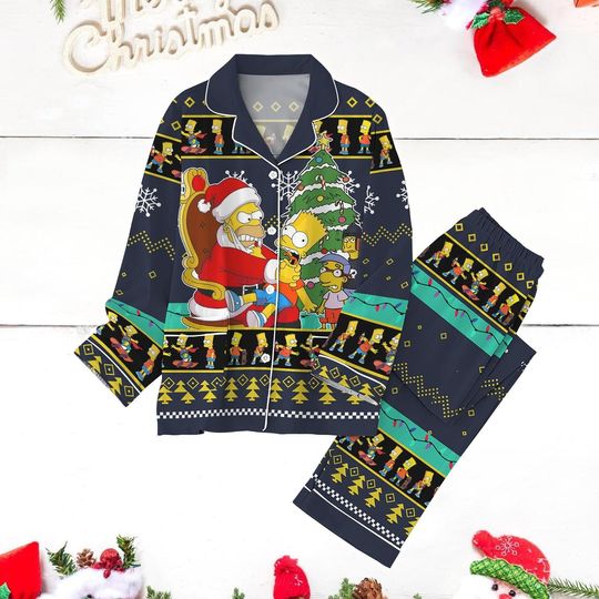 The Simpson Family Pajamas, The Homer Simpsons Xmas Pajamas, Simpsons Characters Christmas Pajamas, Bart Simpson Holiday Pajamas
