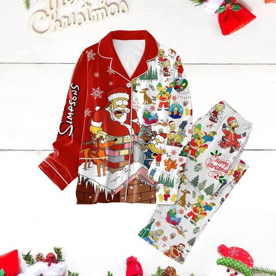 The Simpson Christmas Pajamas, The Simpsons Family Pajamas, Simpsons Characters Xmas Pajamas, The Simpson Santa Pajamas, Christmas Gift
