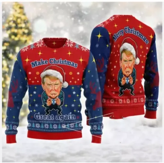 Make Christmas Great Again Ugly Christmas Sweater, Trump Ugly Xmas Sweater S-5XL
