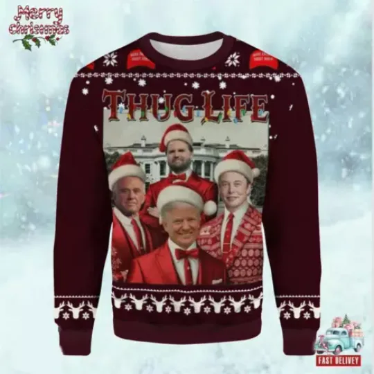Trump Santa Thug Life Funny Ugly Christmas Sweater XS-5XL, Trump Sweater