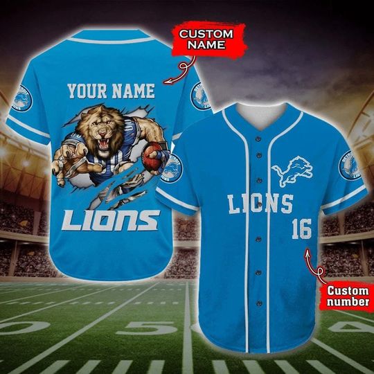 Personalized Lions Custom Name and Number Baseball Jersey Shirts, All-over Print Unisex Lions Baseball Jersey Shirts, Detroit Football
