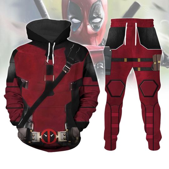 Deadpool Costume Hoodie, Deadpool Jogger, Wade Wilson Cosplay Hoodie, Halloween Superhero Costume, Men's Hero Costume, Streetwear Pants