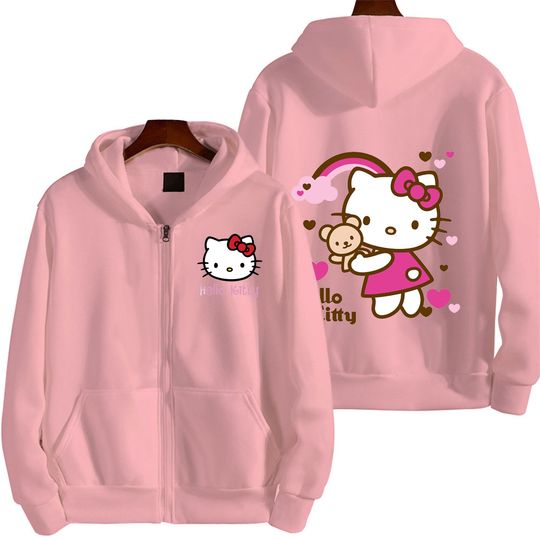 Hello Kitty Double Sided Zipper Hoodie | Unisex Zip Up Jacket