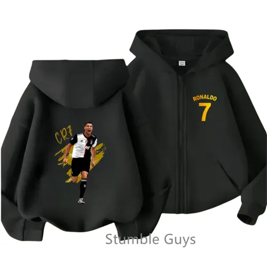 Fashion Football Star Ronaldo Double Sided Zipper Hoodie | Unisex Zip Up Jacket