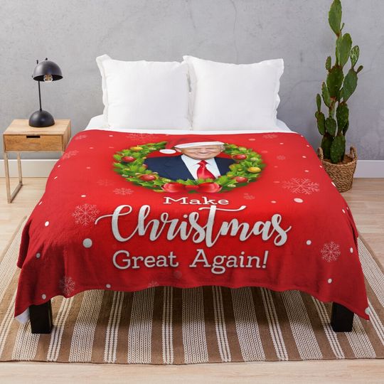 Make Christmas Great Again with Trump on red background Funny Christmas card gifts HD HIGH QUALITY ONLINE STORE Throw Blanket