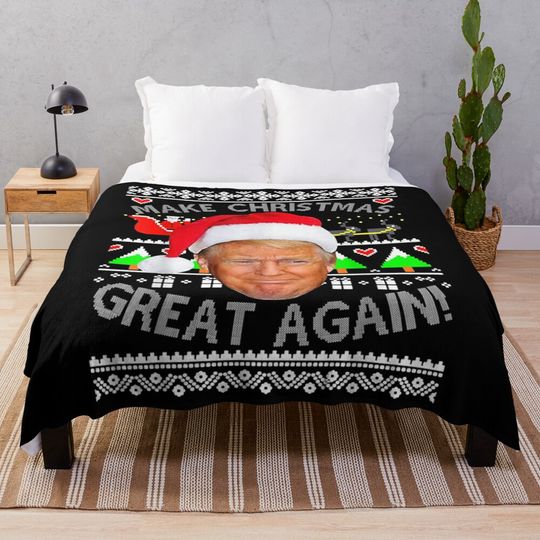 Trump Make Christmas Great Again Ugly Christmas  Throw Blanket