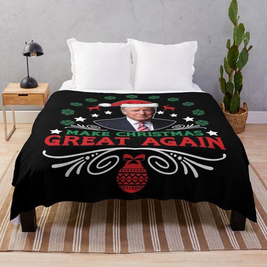 Ugly Christmas Trump Tshirt Make Christmas Great Again Throw Blanket