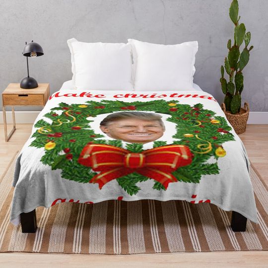 Christmas with Donald Trump Throw Blanket