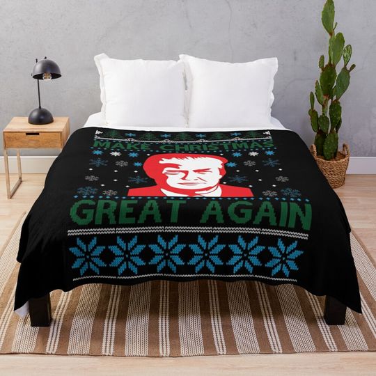 Trump Make Christmas Great Again Ugly Christmas Throw Blanket