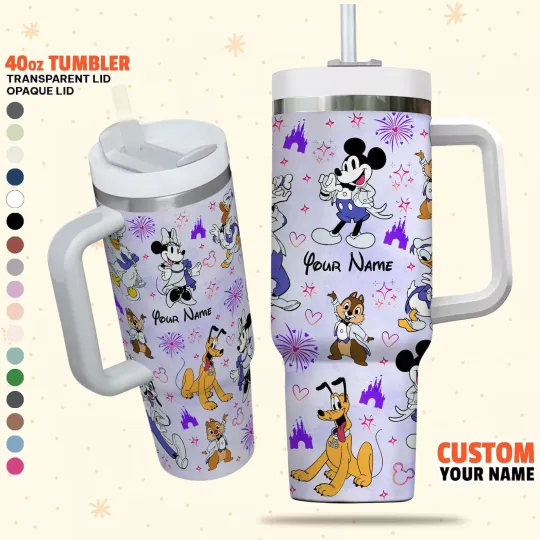 Custom Disney 100 Years Mickey Colorful Tumbler, Personalized Disney 40oz Tumbler