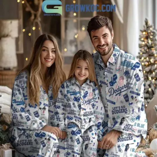 LA Dodgers Let’s Go Dodgers Nation Christmas Polyester Pajamas Set Xmas Gift
