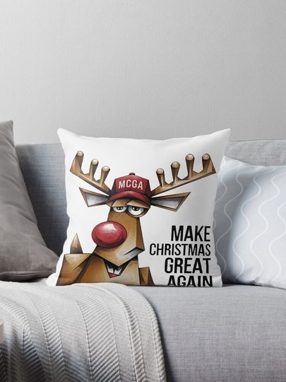 Funny Red Nosed Reindeer Make Christmas Great Again Pillow