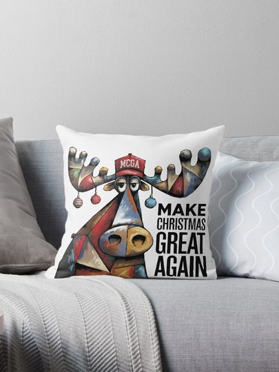 Funny Moose with Ornaments Make Christmas Great Again Pillow