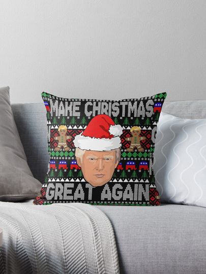 Trump Make Christmas Great Again Trump Ugly Sweater Design  Pillow